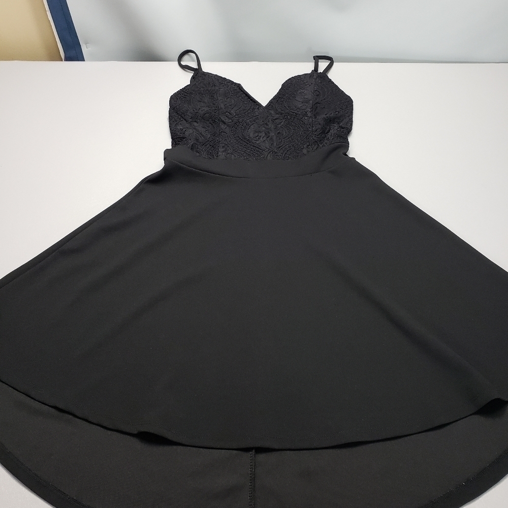 Almost famous black spaghetti strap mini dress crochet top women's size M